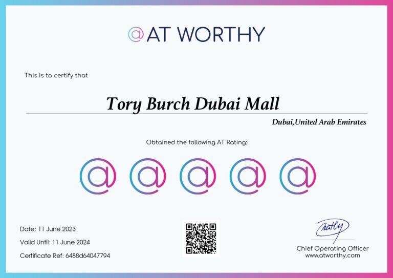 Tory Burch Dubai Mall Certificate