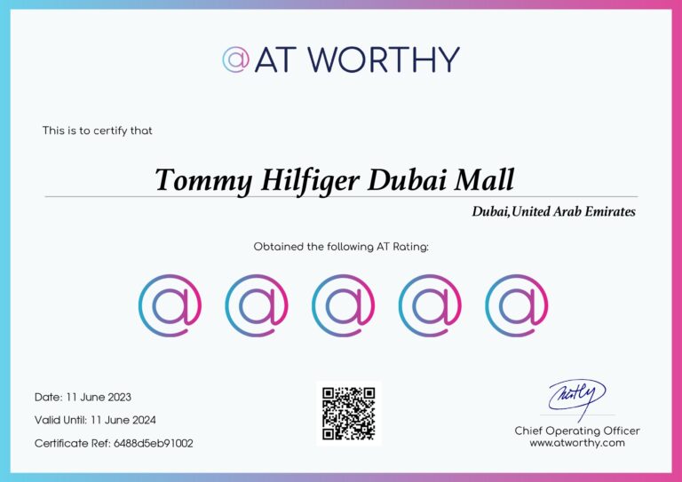 Tommy Hilfiger Dubai Mall Certificate